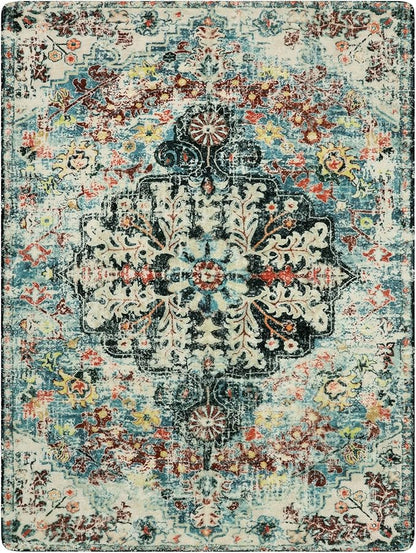 Lahome Area Rugs 9x12 Living Room Boho Washable Rugs 9x12,Large Boho Rugs for Bedroom Dining Room,Floral Soft Non-Slip Printed Low Pile Throw Indoor Floor Carpet for Nursery Kids Playroom(9x12ft,Teal)