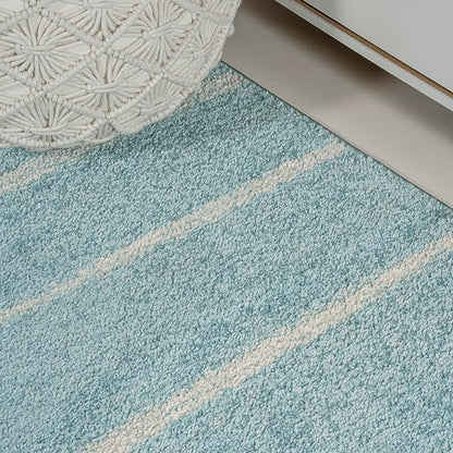JONATHAN Y Williamsburg Minimalist Stripe Turquoise/Cream Runner Rug, 2x8, Contemporary, Modern, Easy-Cleaning for Living Room, Bedroom, Kitchen, Pet Friendly, Non-Shedding (MOH201B-28)