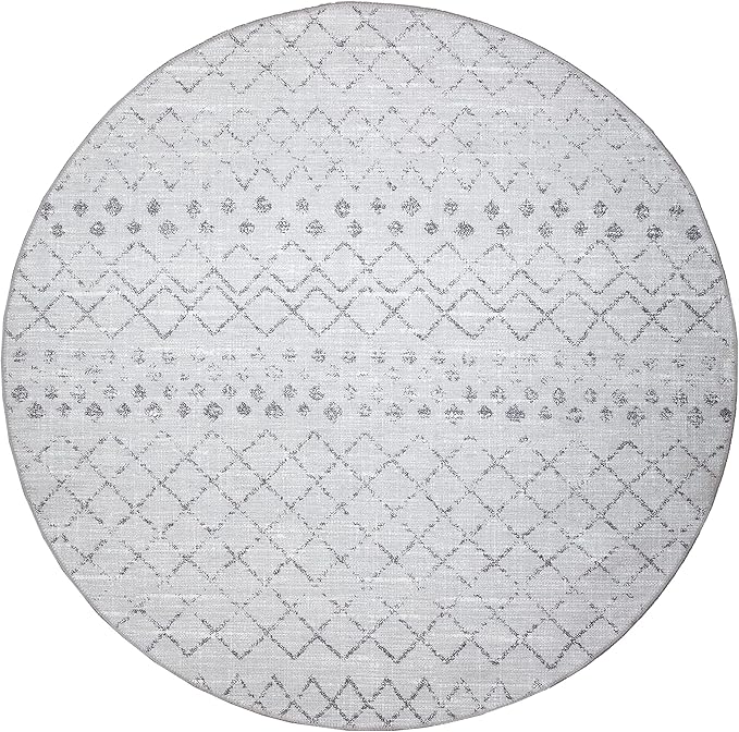 GLN Rugs Contemporary Collection - Machine Washable Area Rug, Contemporary Washable, Non Slip, Low Pile Chenille Rug, Living Room, Bedroom, Kitchen Rug (5'3" Round Gray 0166)