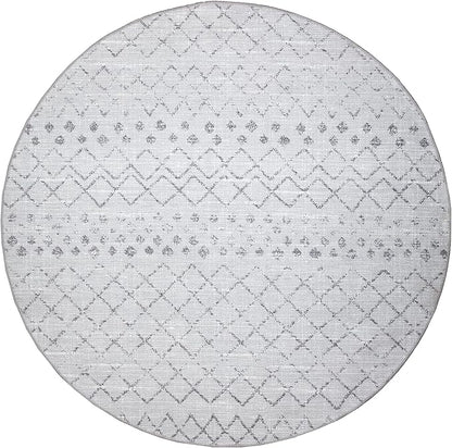 GLN Rugs Contemporary Collection - Machine Washable Area Rug, Contemporary Washable, Non Slip, Low Pile Chenille Rug, Living Room, Bedroom, Kitchen Rug (5'3" Round Gray 0166)