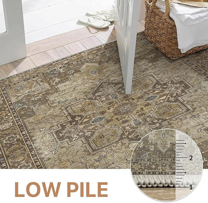GENIMO 2'6''x6 Runner Rugs for Hallway, Machine Washable Non Slip Vintage Rugs, Low Pile Lightweight Soft Print Rug for enrtyway, Corridor, Home Office, Kitchen, Rustic Brown