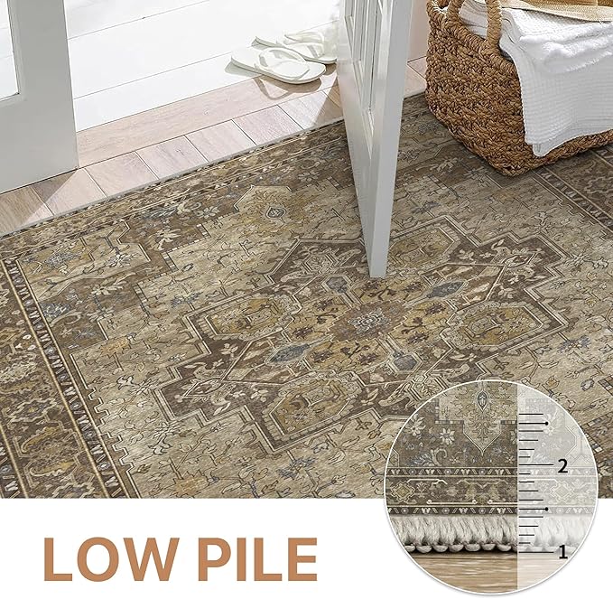 GENIMO 2x5 Runner Rugs for Hallway, Machine Washable Non Slip Vintage Retro Rugs, Low Pile Lightweight Soft Print Rug for enrtyway, Corridor, Home Office, Kitchen, Rustic Brown