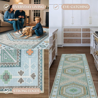 Fame Living Washable Area Rug. Modern Farmhouse. Vintage. Turkish. Bohemian. Distressed. Oriental. Traditional. Rugs for Living Room. Dining. Bedroom. Office. Entryway. Foyer. (856GG, 2'5" x 4'9")