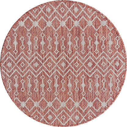 Unique Loom Outdoor Trellis Collection Area Rug - Tribal Trellis (3' 3" Round, Rust Red/ Ivory)