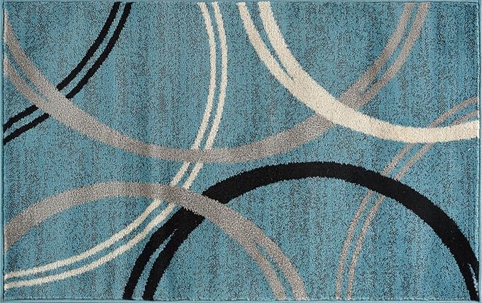 Rugshop Modern Wavy Circles Design Accent Rug, Fade-Resistant Carpet for Entryway, Bathroom, or Kitchen, Blue, 2'7" x 4'