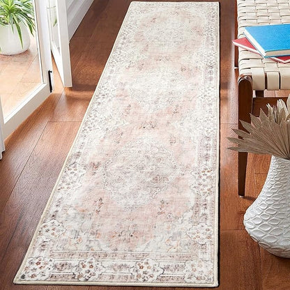 MUJOO Hallway Runner Rug 2'x8' Pink Long Rug Runners Boho Machine Washable Non Slip Carpet for Entryway Kitchen Bathroom Bedside Retro Soft Low-Pile Blossom