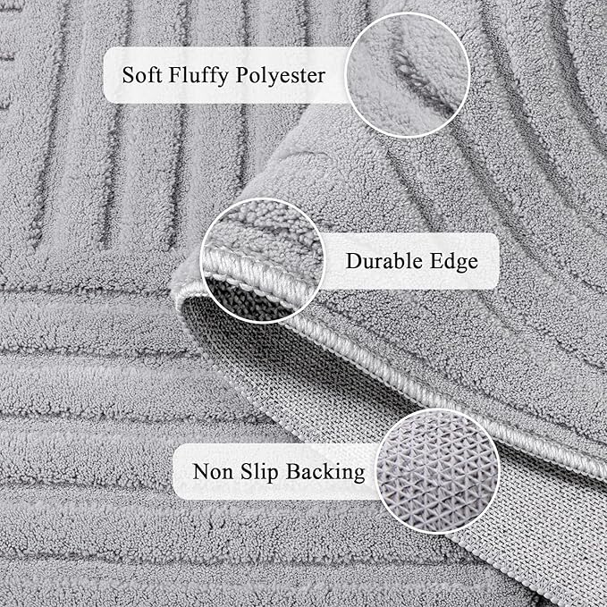 SHACOS Soft Cozy Fluffy Arch Pattern High Low Pile Runner Rugs 2'x6' Non Slip Washable Rug Runners Modern Geometric Arc Carpet for Bedroom Bathroom Hallway, Light Grey