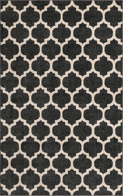 Rugs.com Lattice Collection Rug – 5' x 8' Black Medium Rug Perfect for Bedrooms, Dining Rooms, Living Rooms