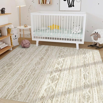 Nakagishi 6x9 Area Rugs Living Room: Washable Boho Large Neutral Modern Soft Farmhouse Beige Rug Stain Resistant Indoor Floor Non-Slip Carpet for Women Home Enthusiasts Aged 25-45 - Bedroom Room Decor