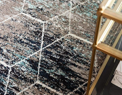 Unique Loom Trellis Frieze Collection Area Rug - Geometric (6' Round, Blue Multi/ Ivory)