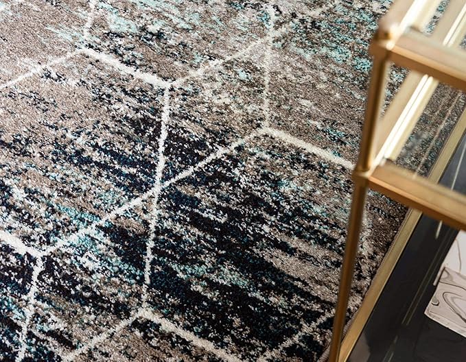Unique Loom Trellis Frieze Collection Area Rug - Geometric (5' x 8' Oval, Blue Multi/ Ivory)