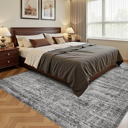 5x7 Area Rug Living Room Rugs - Washable Neutral Modern Abstract Soft Thin Rug Indoor Floor No Slip Rug Carpet for Bedroom Under Dining Table Home Office Decor - Dark Gray
