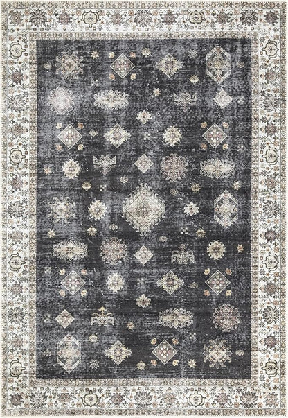 Bloom Rugs Washable Non-Slip 5' x 7' Rug - Black/Ivory Traditional Area Rug for Living Room, Bedroom, Dining Room, and Kitchen - Exact Size: 5' x 7'