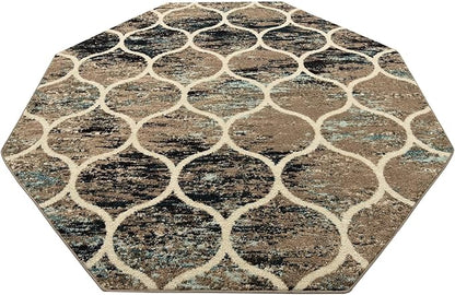 Rugs.com Lattice Frieze Collection Rug – 7 Ft Octagon Blue Multi Medium-Pile Rug Perfect for Living Rooms, Kitchens, Entryways