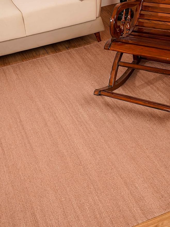 Rugsotic Carpets Hand Woven Flat Weave Kilim Wool ECO-Friendly Area Rugs - 3'x5', Rectangle Shape, Light Brown Color, Solid Plain Design, Low Pile Handmade Rugs for Living Room (D00111)
