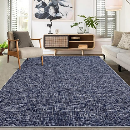 RUGSREAL Area Rug 5x7 Machine Washable Area Rug for Living Room Non-Slip Stain Resistant Modern Abstract Rug Contemporary Solid Color Throw Rug Foldable Accent Floor Carpet for Dining Room, Blue