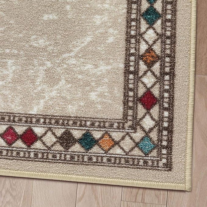 Antep Rugs Alfombras Modern Bordered 2x10 Non-Skid (Non-Slip) Low Profile Pile Rubber Backing Indoor Area Runner Rugs (Beige, 2' x 10')