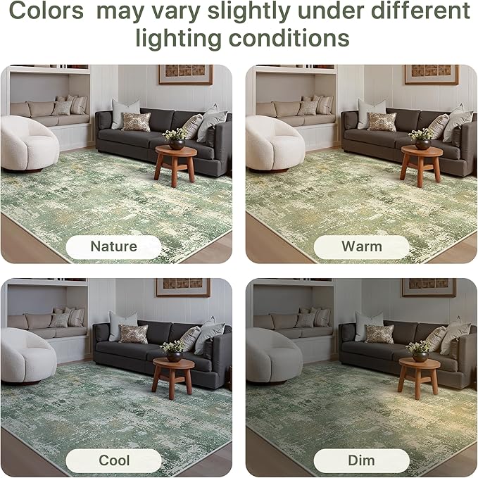 GENIMO 5x7 Area Rugs for Living Room, Machine Washable Rug Non Slip, Low Pile Ultra-Thin Lightweight Large Carpet, Abstract Modern Rugs for Bedroom, Dining Room, Office, Nursery, Olive Green