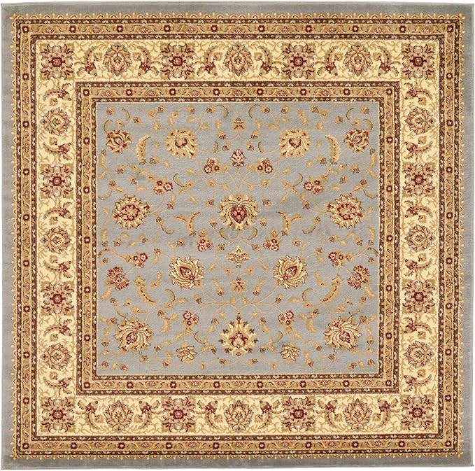 Unique Loom Voyage Collection Traditional Oriental Classic Intricate Design Area Rug (8' 0 x 8' 0 Square, Light Blue/Gold)