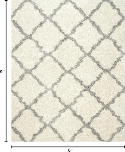 SAFAVIEH Dallas Shag Collection Area Rug - 6' x 9', Ivory & Grey, Trellis Design, Non-Shedding & Easy Care, 1.5-inch Thick Ideal for High Traffic Areas in Living Room, Bedroom (SGD257F)