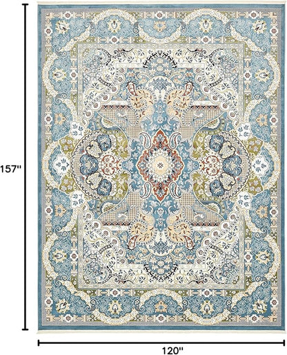 Unique Loom Narenj Collection Classic Traditional Medallion Textured Design Area Rug, 10 x 13 ft, Blue/Tan