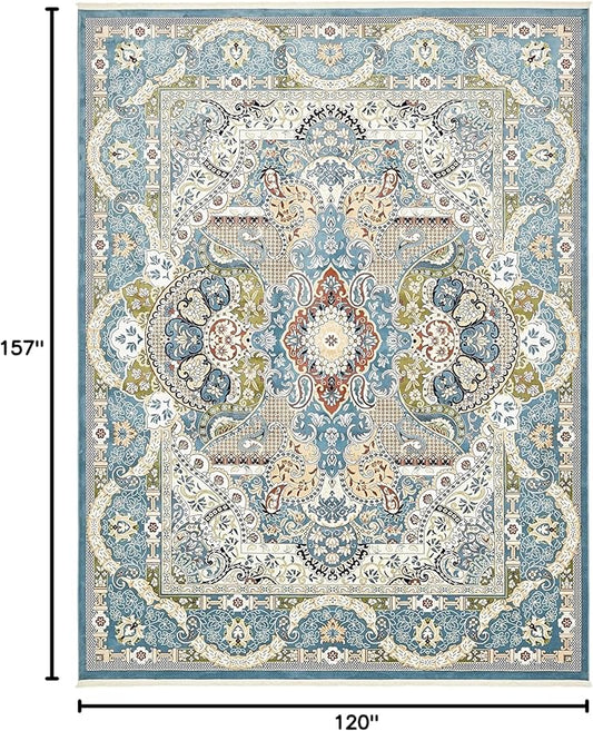 Unique Loom Narenj Collection Classic Traditional Medallion Textured Design Area Rug, 10 x 13 ft, Blue/Tan