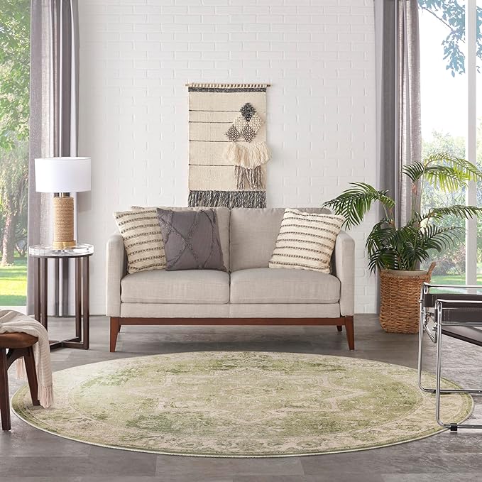 Nourison Home Astra Machine Washable Blue Green 7'10" x Round Area Rug - Easy Clean, Non Shedding, Bed Room, Living Room, Dining Room, Kitchen (8' x Round)