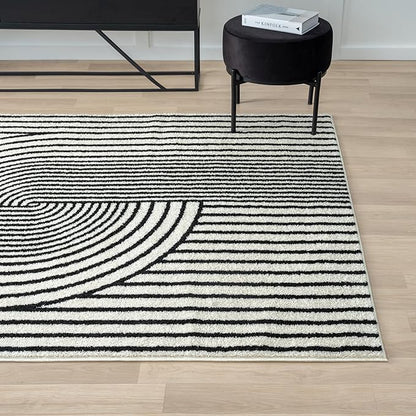 Abani Nuevo Collection Area Rug - Mid-Century Black and White Arch Knot Design - 8' x 10' - for Living Room, Bedroom & Office