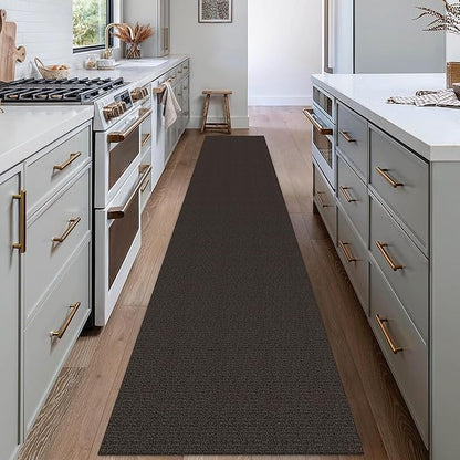 EARTHALL Washable Runner Rug 2x12 Ft Non Slip Runners for Hallways Long Cotton Rubber Backed Kitchen Runner Braided Indoor Floor Carpet Runners for Entryway, Hall, Kitchen, Taupe/Coffee