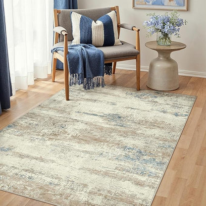3x5 Area Rug Washable Beige Brown Abstract Office Carpet Modern Neutral Non Slip Soft Low Pile Indoor Entry Contemporary Aesthetic Door Mat Bedroom Throw Rug for Kitchen Laundry Dining Room