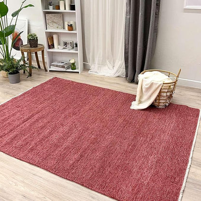 Alfa Rich 3x10 Dark Pink Washable Area Rugs for Living Room Hallway Kitchen Girls Cotton Runner