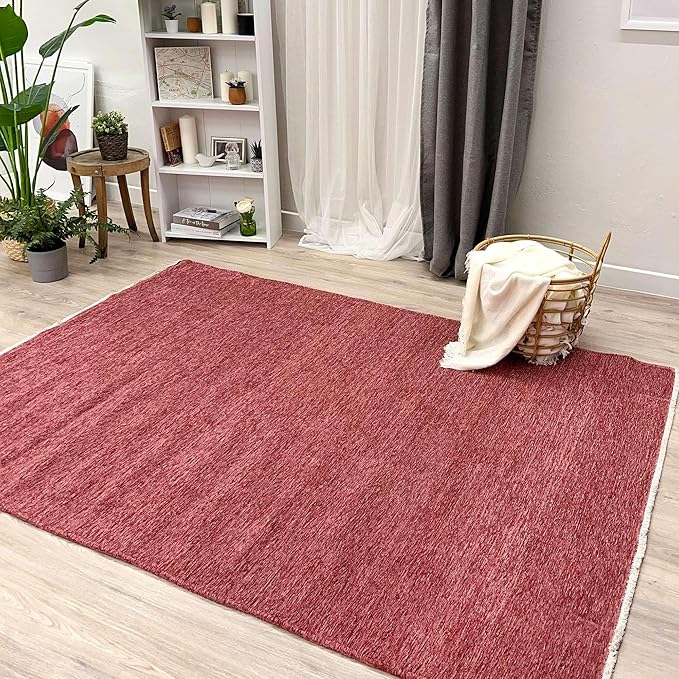 Alfa Rich 4x6 Dark Pink Washable Area Rugs for Living Room Bedroom Kitchen Girls Cotton Decor Rug