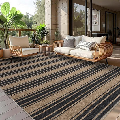 Striped Easy Jute Rug 5x7 Outdoor Patio Rug Washable Area Rugs for Living Room Bedroom Non Slip Neutral Farmhouse Indoor Outdoor Carpet for Backyard Patio Office