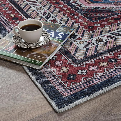 Fame Rugs Turkish Rug. Washable Vintage Oriental Antique Inspired Traditional Doormat Small Modern Area Rugs Luxury Entryway Entry Bedroom Bathroom Kitchen (400RN, 4'9 x 6'9)