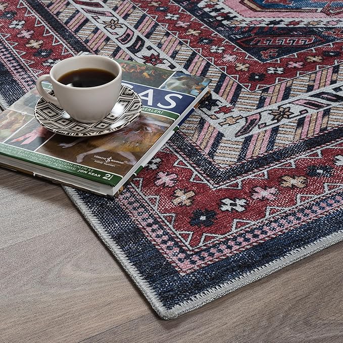 Turkish Rug. Washable Vintage Oriental Antique Inspired Traditional Doormat Small Modern Area Rugs Luxury Entryway Entry Bedroom Bathroom Kitchen (400RN, 2' x 3')