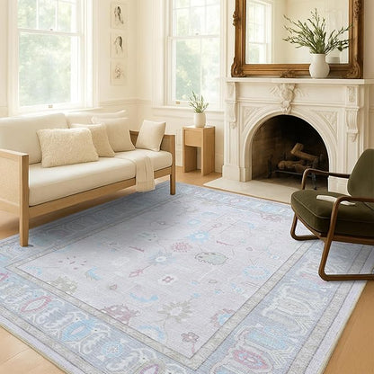 Fame Living Pink Oushak Runner Rug, Modern Runners, Turkish, Eclectic, Floral, Pastel, Washable, Small Throw Rugs, Short Runner for Hallway, Entryway, Laundry, Foyer, Kitchen, Bathroom, 2'5"x6'5"