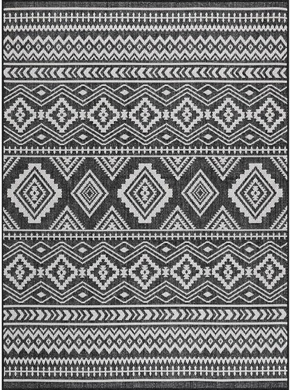 Beverly Rug Waikiki Boho Indoor Outdoor Rug 10x14, Washable Outside Carpet for Patio, Deck, Porch, Bohemian Area Rug, Farmhouse Rugs, Aztec Tribal Rug, Black and White