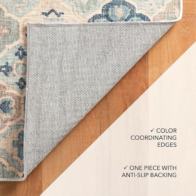 Dash and Albert Pali Machine Washable Area Rug - 6' x 9' Blue - Geometric Accent Rug - Anti-Slip Backing, Lightweight, Machine Washable, High Traffic Areas Kitchen, Mudroom, Laundry Room
