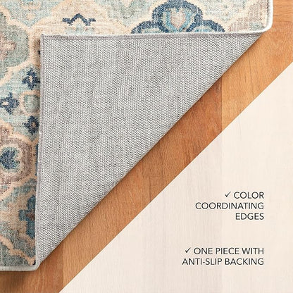 Dash and Albert Pali Machine Washable Area Rug - 4' x 6' Blue - Geometric Accent Rug - Anti-Slip Backing, Lightweight, Machine Washable, High Traffic Areas Kitchen, Mudroom, Laundry Room