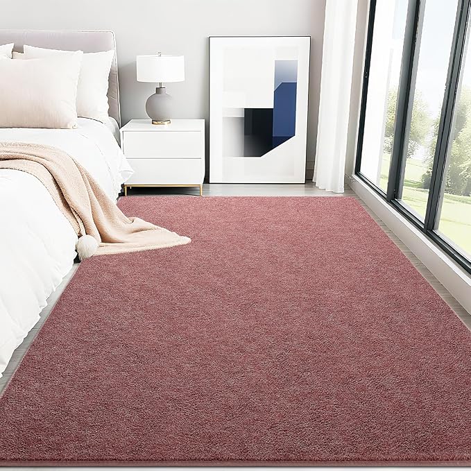 HQAYW 5x7 Area Rugs for Living Room Bedroom, Modern Thickened Memory Foam Soft Rug, Indoor Low Pile Minimalist Washable Non Slip Carpets for Kids Girls Boys Nursery Dorm Home Decor, Dark Red