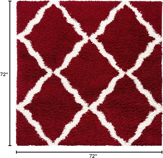 SAFAVIEH Dallas Shag Collection Area Rug - 6' Square, Red & Ivory, Trellis Design, Non-Shedding & Easy Care, 1.5-inch Thick Ideal for High Traffic Areas in Living Room, Bedroom (SGD257Q)