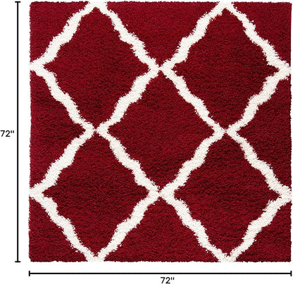 SAFAVIEH Dallas Shag Collection Area Rug - 6' Square, Red & Ivory, Trellis Design, Non-Shedding & Easy Care, 1.5-inch Thick Ideal for High Traffic Areas in Living Room, Bedroom (SGD257Q)