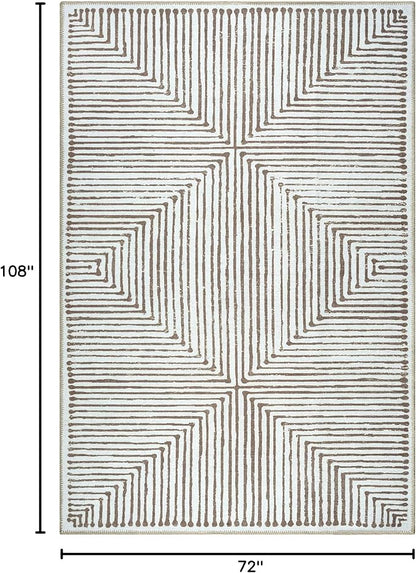 Bloom Rugs Washable Non-Slip 6' x 9' Rug - Brown Striped Area Rug for Living Room, Bedroom, Dining Room, and Kitchen - Exact Size: 6' x 9'