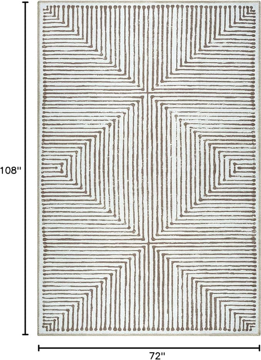 Bloom Rugs Washable Non-Slip 6' x 9' Rug - Brown Striped Area Rug for Living Room, Bedroom, Dining Room, and Kitchen - Exact Size: 6' x 9'