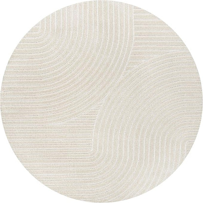 JONATHAN Y Hallie High-Low Curve Ivory/Cream 9' Round Indoor/Outdoor Area Rug, Minimalist, Pet Friendly, Non-Shedding, Stain Resistant, Hose-Washable for Backyard, Patio, Porch (SCN100B-9R)