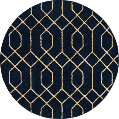 Unique Loom Glam Collection Area Rug - Trellis (3' 3' Round, Navy Blue Gold/ Gold)