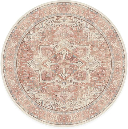 RUGGABLE Washable Area Rug – Kamran Rose Pink 6 ft Round, Stain-Resistant, Non-Slip – Medium Machine Washable Rugs for Living Room, Bedroom, Hallway, Entryway & Office–with Cushioned Pad