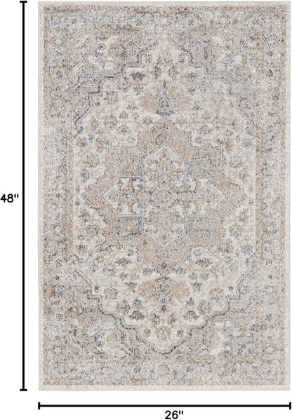 Nourison Home Astra Machine Washable Silver Grey 2'2" x 4' Area Rug - Easy Clean, Non Shedding, Bed Room, Living Room, Dining Room, Kitchen (2' x 4')