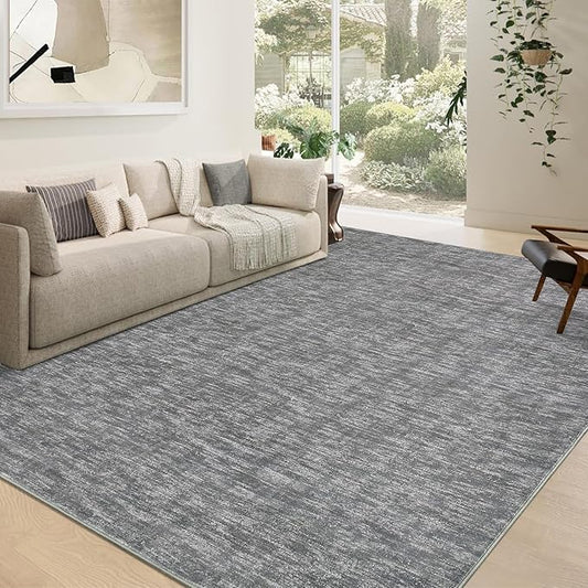 RUGSREAL Living Room Area Rug 10x13 Modern Solid Color Large Bedroom Rug with Rubber Backing Stain Resistant Low Pile Dining Room Throw Carpet Contemporary Washable Rug for Home Decor Office, Grey