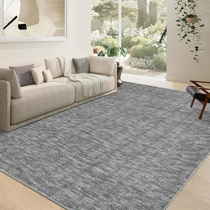 RUGSREAL Solid Area Rug 4x6 Small Bedroom Rug Machine Washable Area Rug Soft Low-Pile Modern Contemporary Throw Rug Non-Slip Throw Indoor Carpet for Living Room Dining Room Kids Room, 4' x 6' Grey